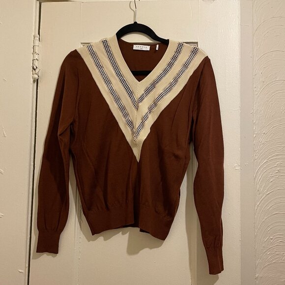 NWT New Sandro V-Neck Colorblock Chevron Mesh Insert Sweater Size S - Picture 5 of 11